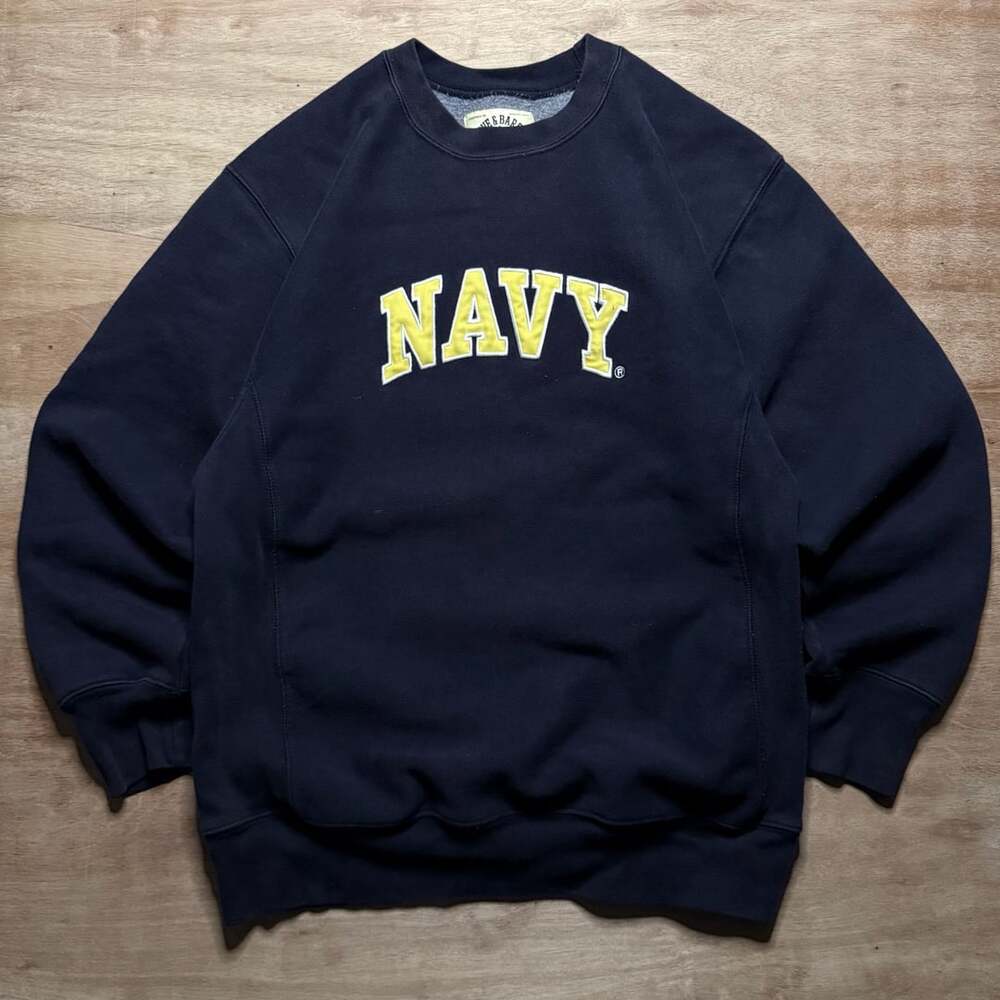 Vintage Y2K Steve & Barry’s Navy Embroidered Collegiate Crewneck Sweatshirt S